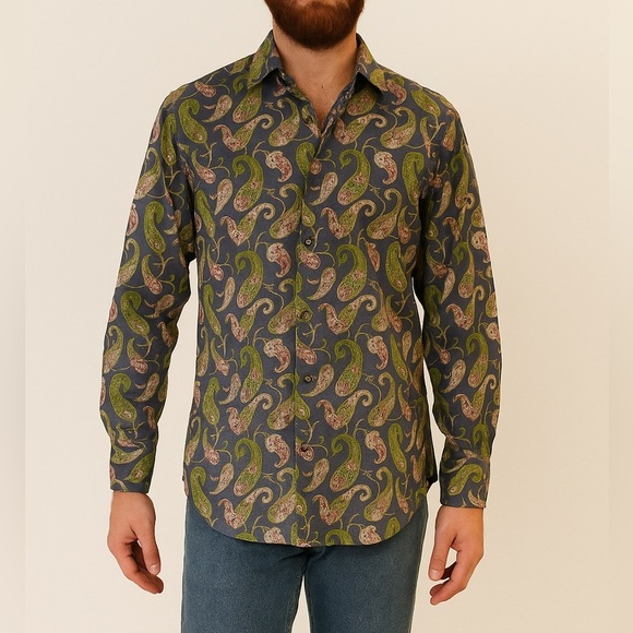 Etro Mens Paisley Print Button Down Shirt Top Size 46 - Picture 1 of 7